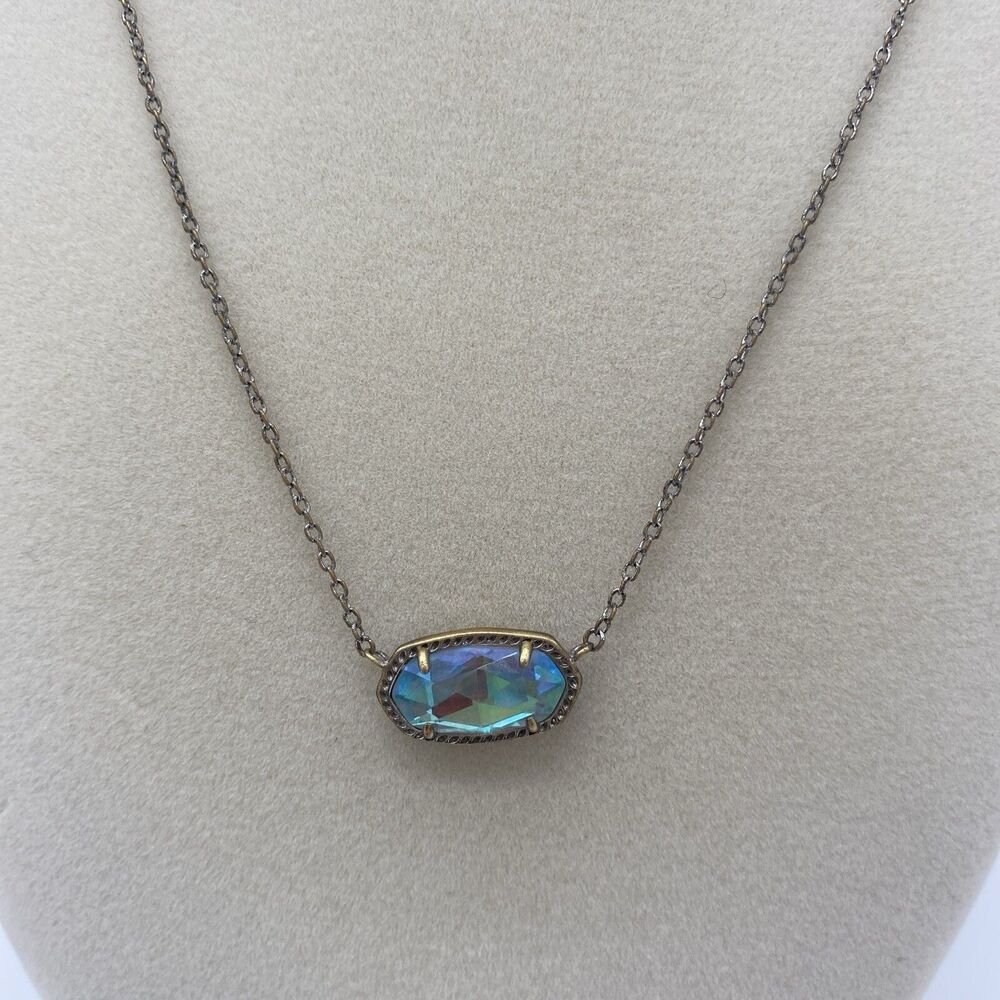 Vintage Kendra Scott Elisa Necklace Iridescent Drusy Gold Tone Plating